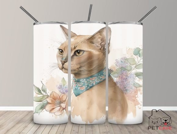 Burmese Cat Watercolor Tumbler Embroidery Design