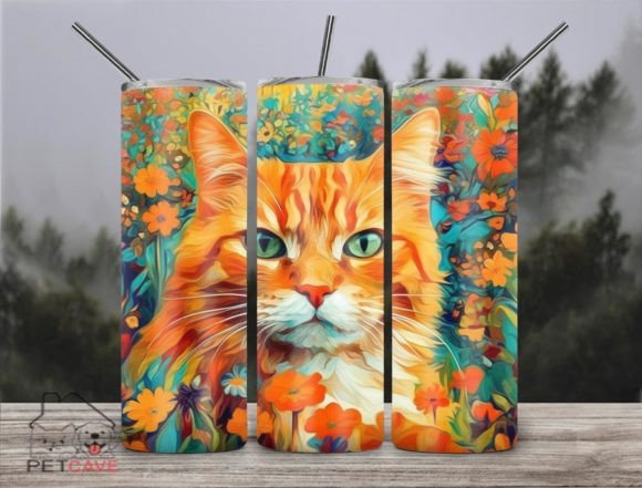 Colorful Floral Cat Tumbler Embroidery Design Review
