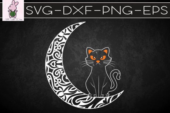 Moon Cat Playful Crescent Moon Witch Embroidery Design